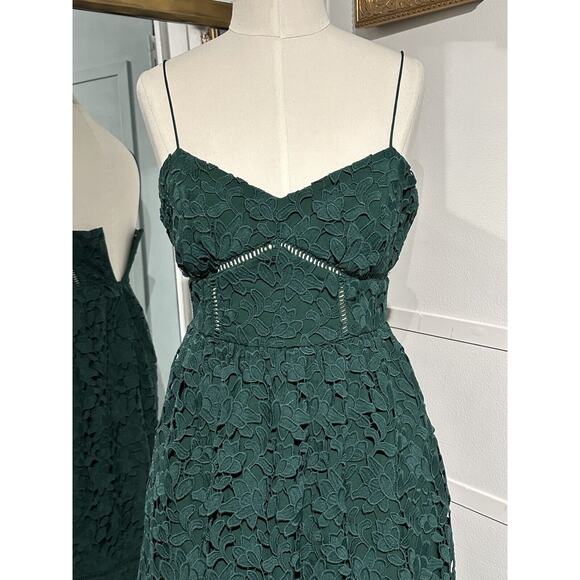Club Monaco Bolari Lace Hunter Spaghetti Strap Dress Dark Green Size 00 - Picture 4 of 10